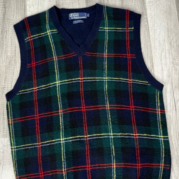 Polo Ralph Lauren Men’s Cashmere Sweater Vest Plaid Navy  Size 40 - Picture 1 of 6